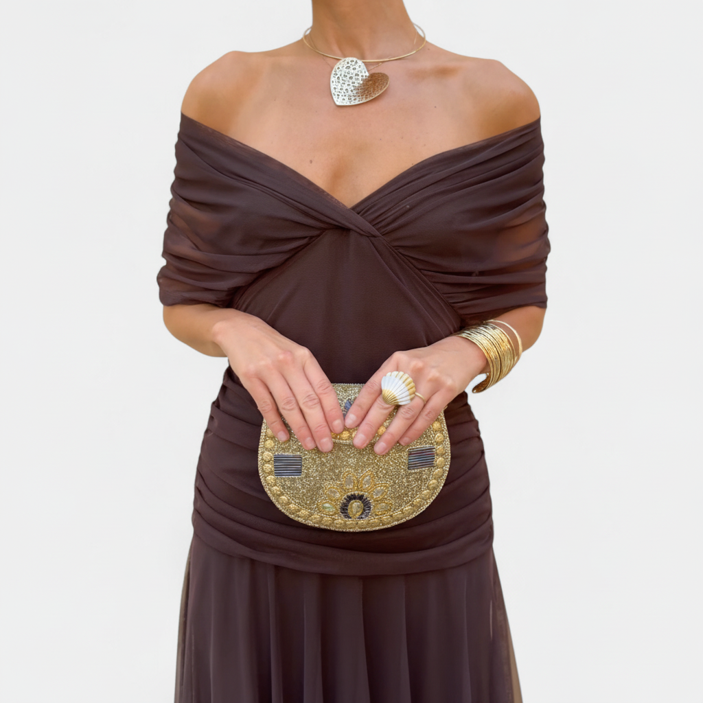 Amarra™ – Abito Lungo Elegante in Chiffon Drappeggiato