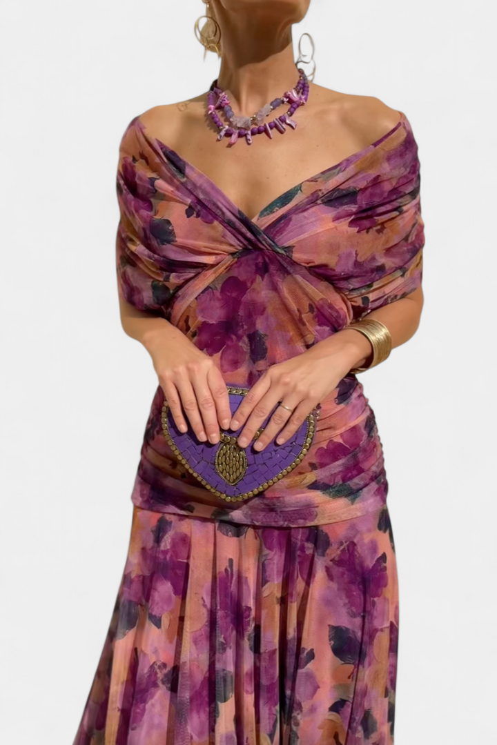 Amarra™ – Abito Lungo Elegante in Chiffon Drappeggiato
