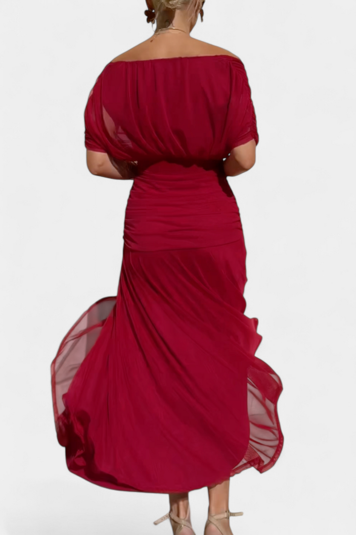 Amarra™ – Abito Lungo Elegante in Chiffon Drappeggiato
