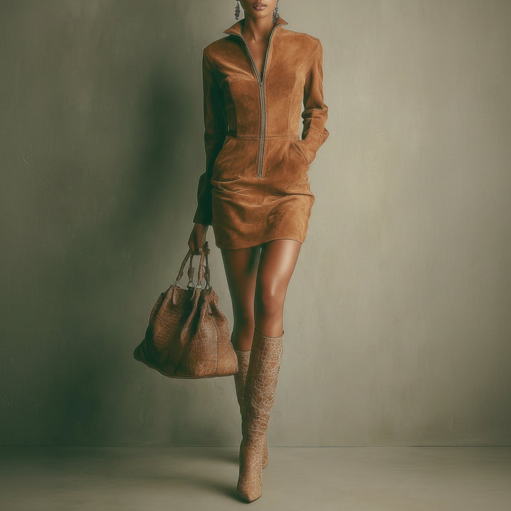 Millie™ – Abito in Suede con Zip Elegante